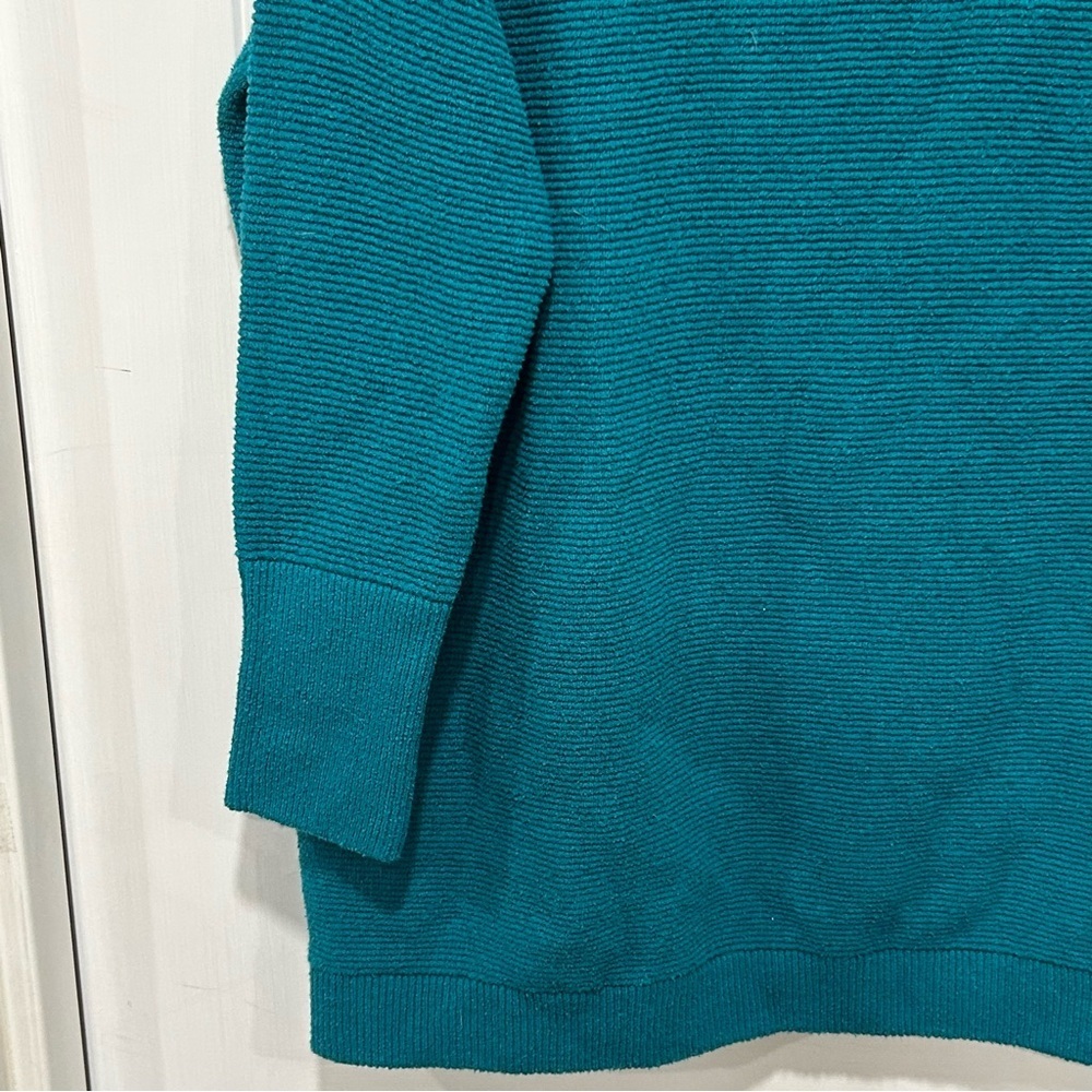 Free People Electric Teal Long Sleeve Ottoman Slouchy Ribbed Tunic Sweater Sz M - Picture 2 of 9